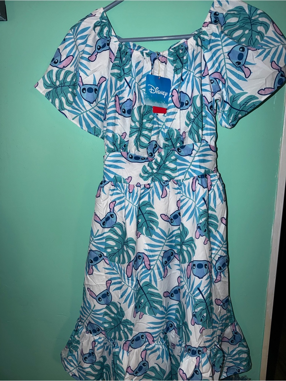 Disney Girls' Blue & White Stitch Tropical Print Dress